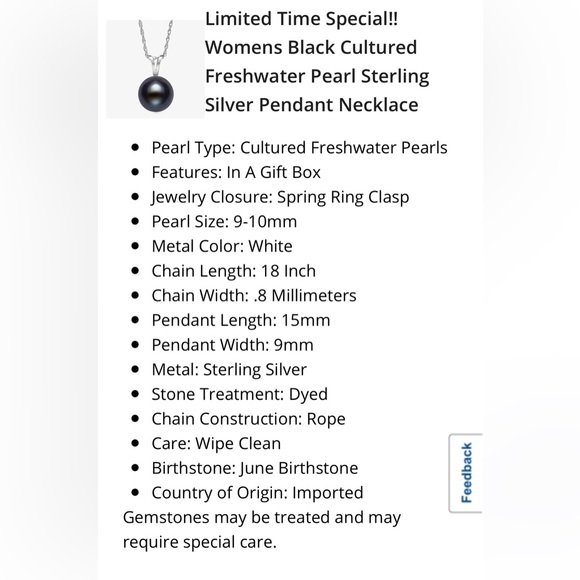 Black Cultured Freshwater Pearl Necklace - Picture 2 of 6